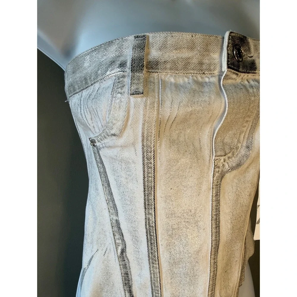 Zara Strapless Denim Corset Top Metallic Panel Bustier NWT‎ S Y2K Festival